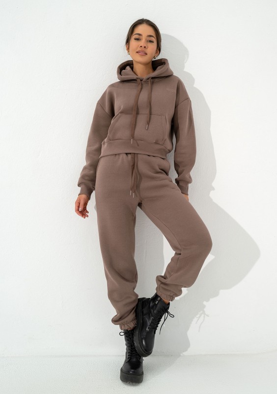 Calm - Short coffee brown hoodie with strings