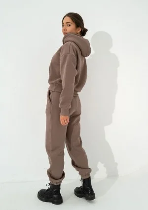 Calm - Short coffee brown hoodie with strings