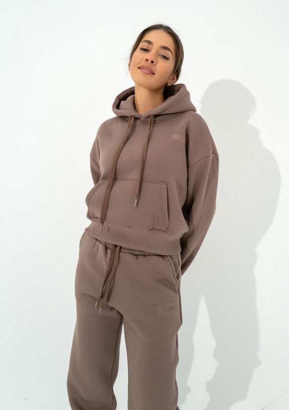 Calm - Short coffee brown hoodie with strings