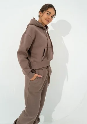 Calm - Short coffee brown hoodie with strings