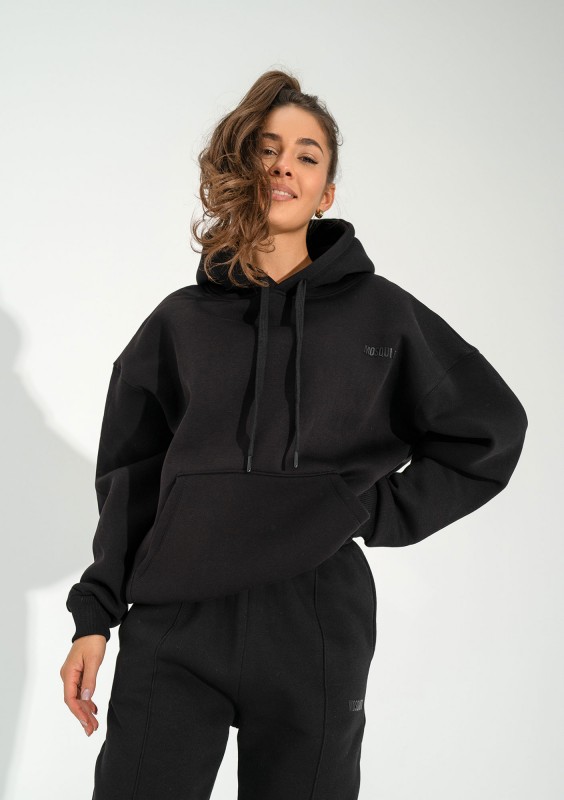 Easy - Bluza kangurka oversize z troczkami Black