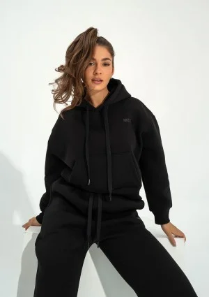 Calm - Short black hoodie with strings