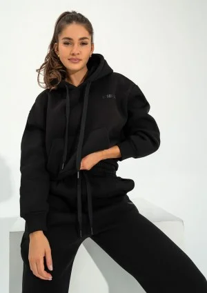 Calm - Short black hoodie with strings