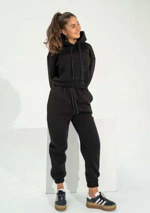 Calm - Short black hoodie with strings