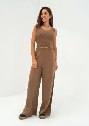 Mebo - Camel brown knitted trousers