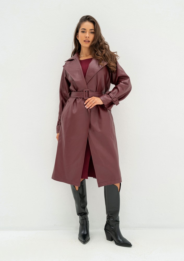 Skye - Claret faux leather coat