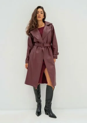 Skye - Claret faux leather coat