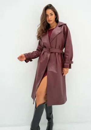 Skye - Claret faux leather coat