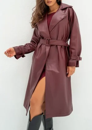 Skye - Claret faux leather coat