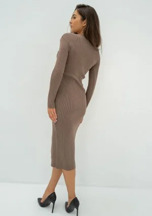 Miley - Latte beige knitted midi dress