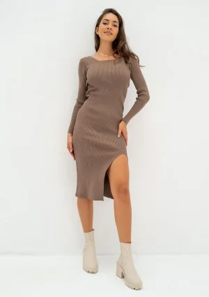 Shila - Latte beige knitted midi dress