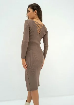 Shila - Latte beige knitted midi dress