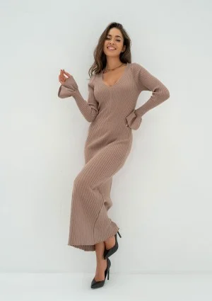 Leyla - Latte beige knitted maxi dress