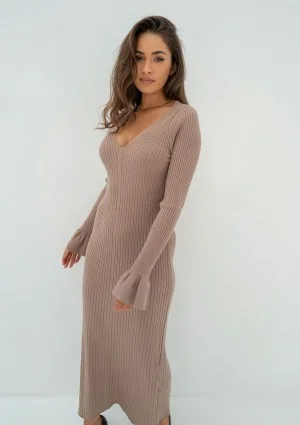 Leyla - Latte beige knitted maxi dress