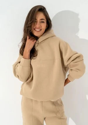 Boosh - Bluza kangurka oversize z troczkiem Beige