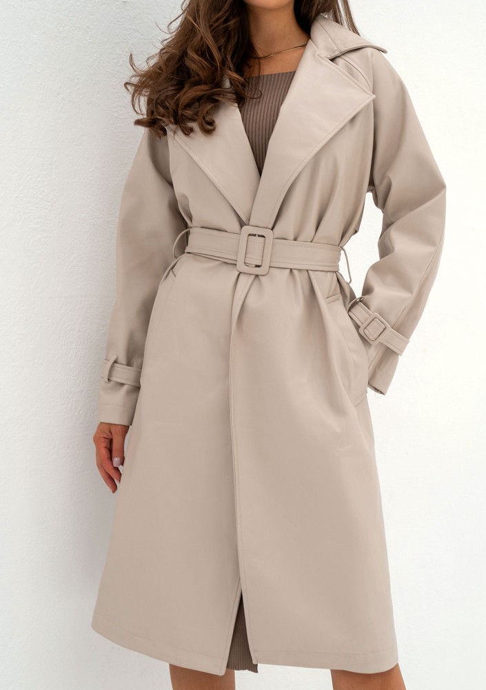 Skye - Beige faux leather coat