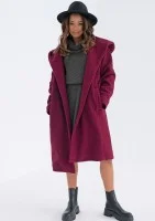 Amelie - Cherry boucle coat with a hood