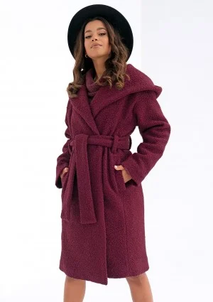 Amelie - Cherry boucle coat with a hood