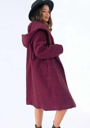 Amelie - Cherry boucle coat with a hood