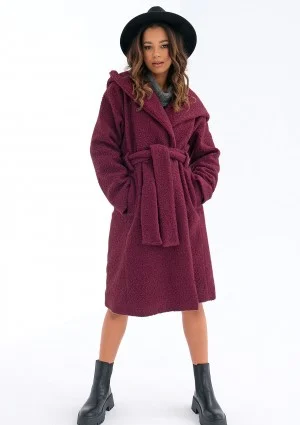 Amelie - Cherry boucle coat with a hood