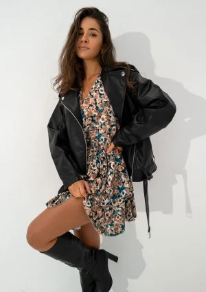 Mia - Brown frilled floral printed mini dress