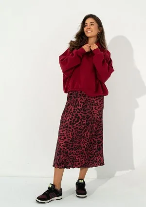 Azari - Claret midi skirt with a leopard spots print