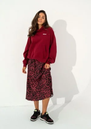 Azari - Claret midi skirt with a leopard spots print