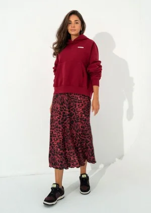 Azari - Claret midi skirt with a leopard spots print