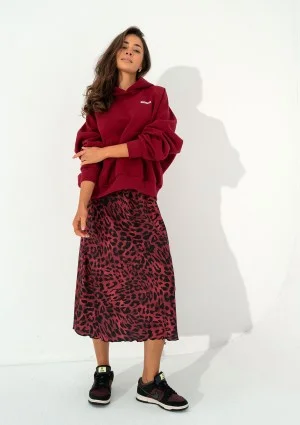 Azari - Claret midi skirt with a leopard spots print