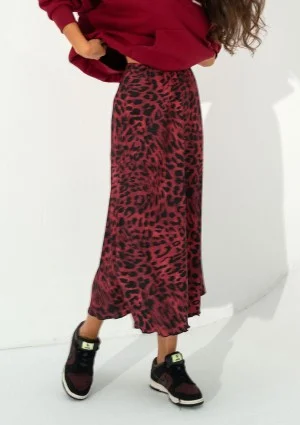 Azari - Claret midi skirt with a leopard spots print