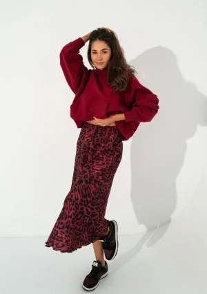 Azari - Claret midi skirt with a leopard spots print