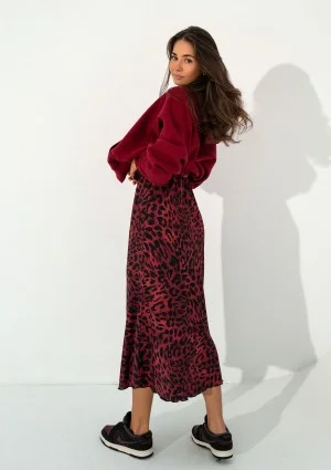 Azari - Claret midi skirt with a leopard spots print