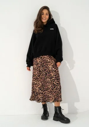 Azari - Brown midi skirt with a leopard spots print