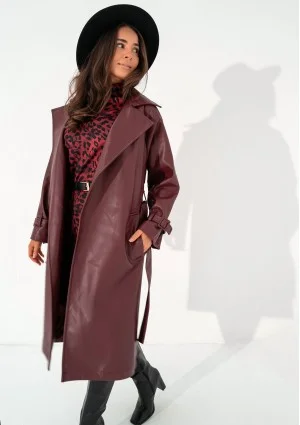 Skye - Claret faux leather coat