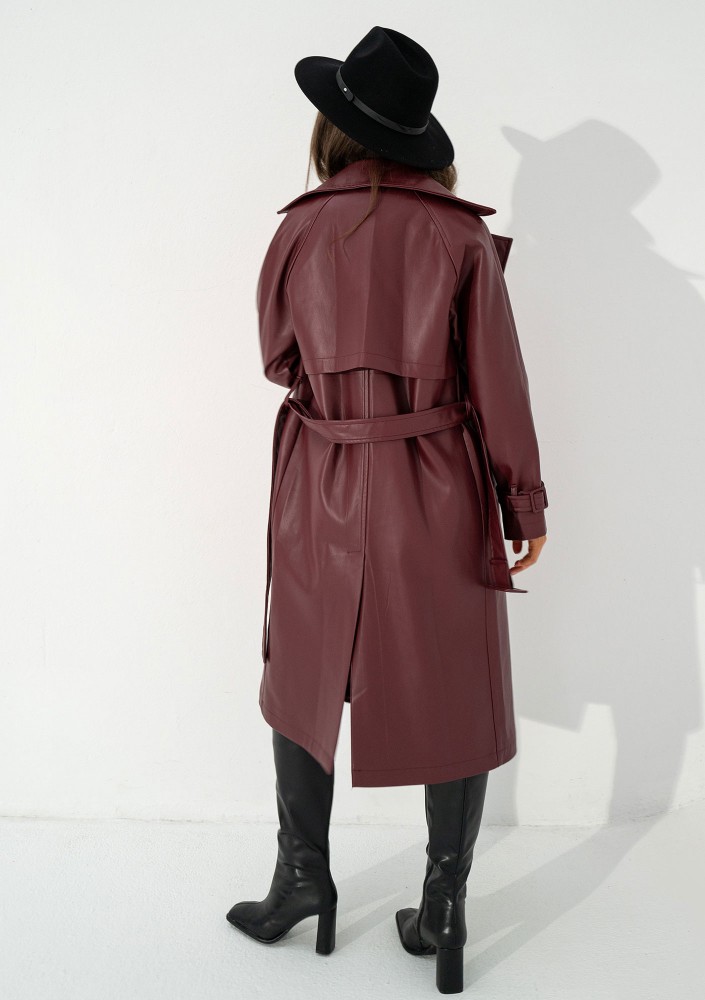 Skye - Claret faux leather coat