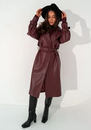 Skye - Claret faux leather coat