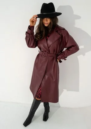 Skye - Claret faux leather coat