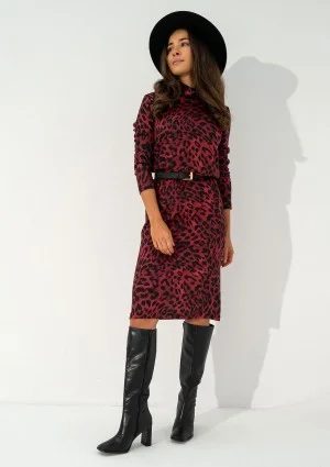 Sadie - Claret leopard spots printed midi dress