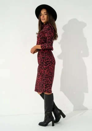 Sadie - Claret leopard spots printed midi dress