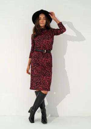 Sadie - Claret leopard spots printed midi dress