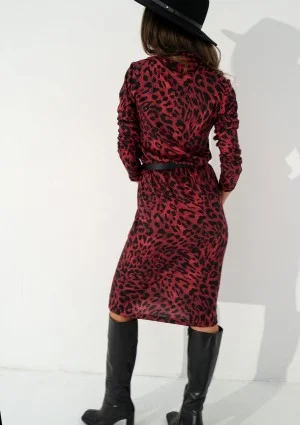 Sadie - Claret leopard spots printed midi dress