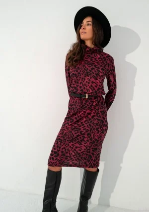 Sadie - Claret leopard spots printed midi dress