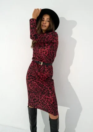 Sadie - Claret leopard spots printed midi dress