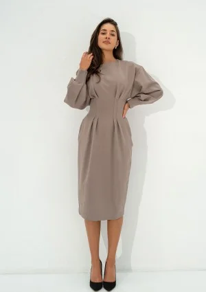 Lydia - Latte beige pencil midi dress