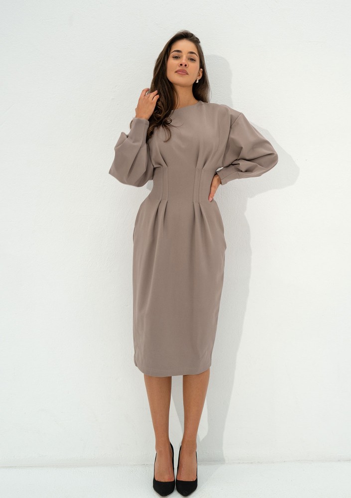 Lydia - Latte beige pencil midi dress
