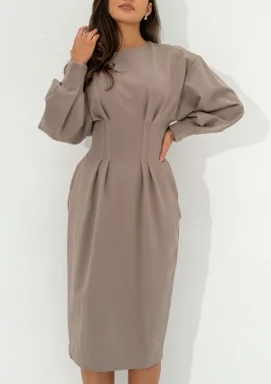 Lydia - Latte beige pencil midi dress