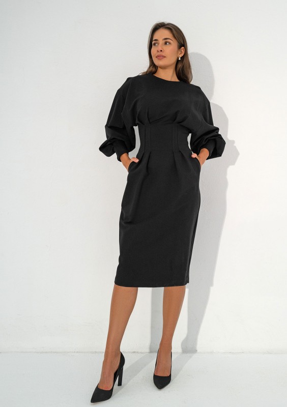 Lydia - Black pencil midi dress