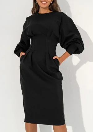 Lydia - Black pencil midi dress