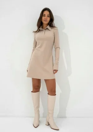 Ruby - Beige mini dress with a collar