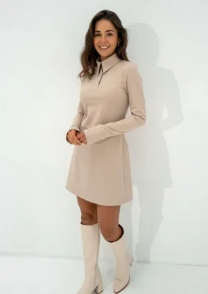 Ruby - Beige mini dress with a collar